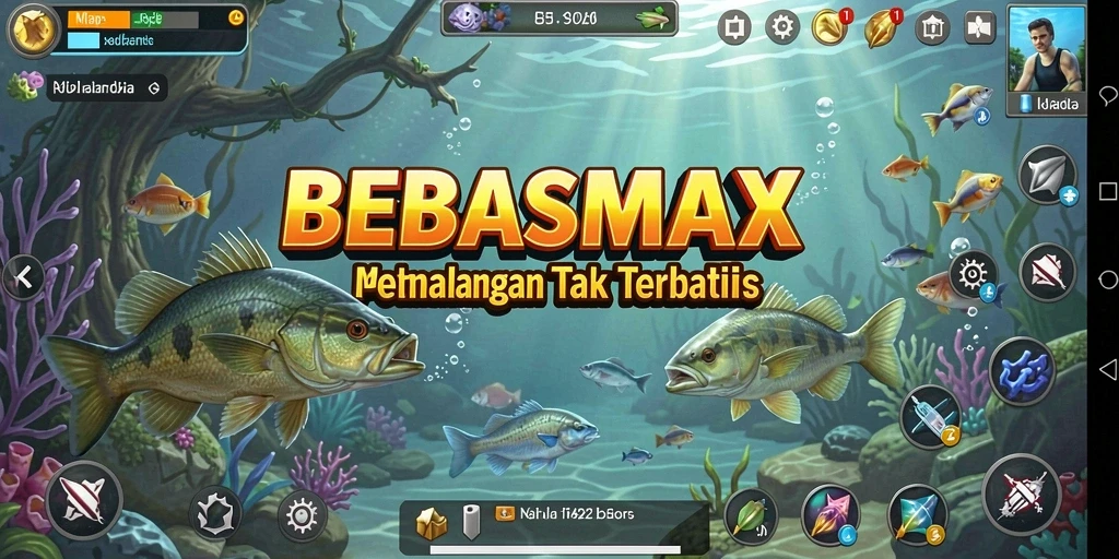 Screenshot gameplay BEBASMAX menampilkan aksi memancing yang menegangkan.