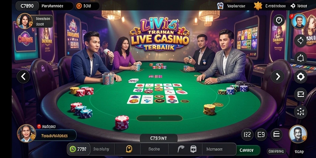 Screenshot C7890 menampilkan dealer yang berinteraksi dengan pemain dalam suasana kasino nyata.