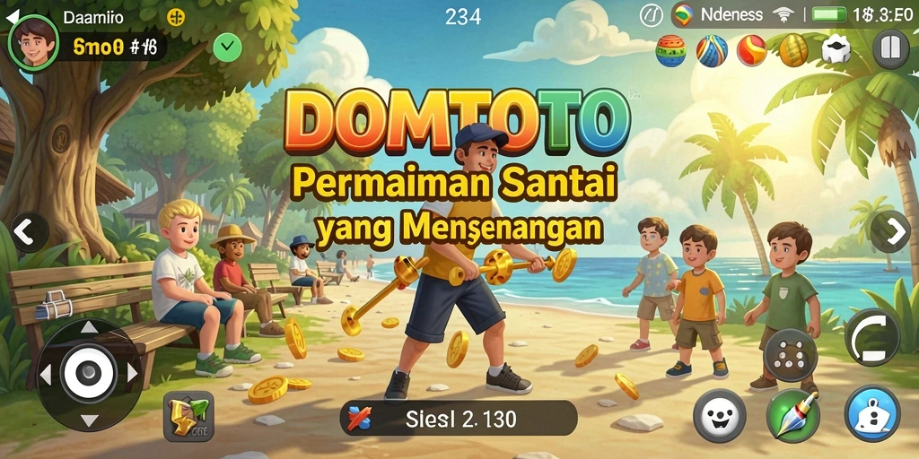 Screenshot gameplay DOMTOTO yang menampilkan suasana permainan yang ceria dan santai.