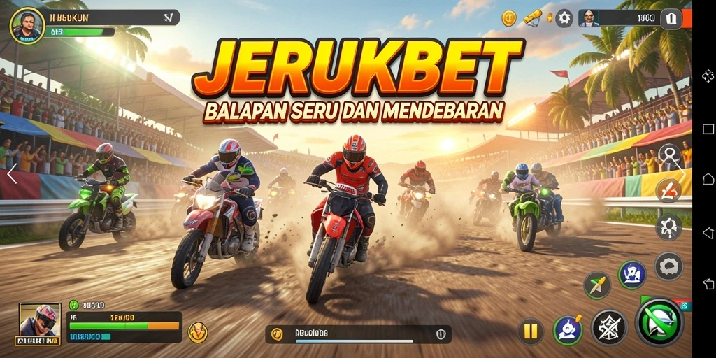 Screenshot gameplay JERUKBET menunjukkan aksi balapan yang mendebarkan.