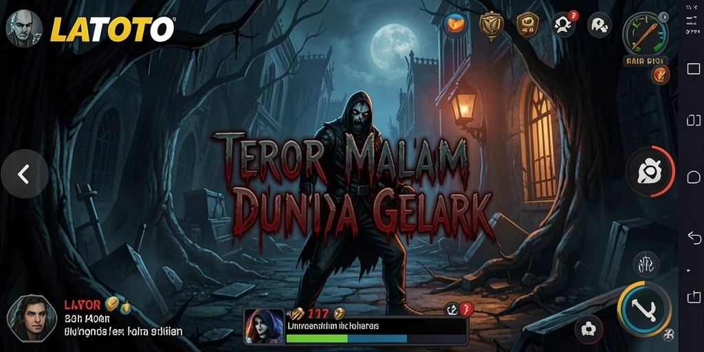 Tampilan gameplay menegangkan LATOTO dengan suasana horror yang mencekam.