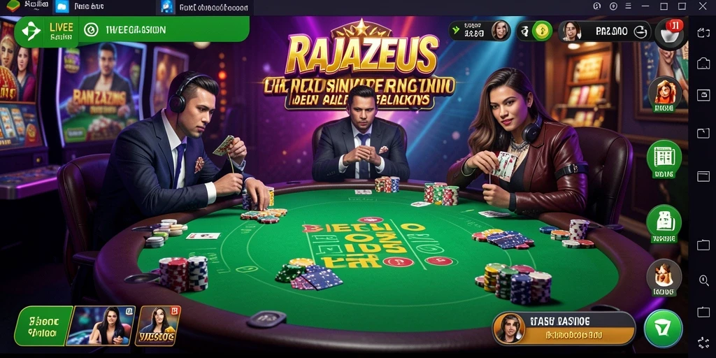 Tampilan gameplay Live Casino RAJAZEUS dengan dealer profesional.