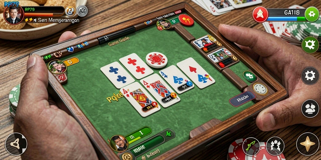 Screenshot utama RP79 yang menunjukkan gameplay seru Gaple.