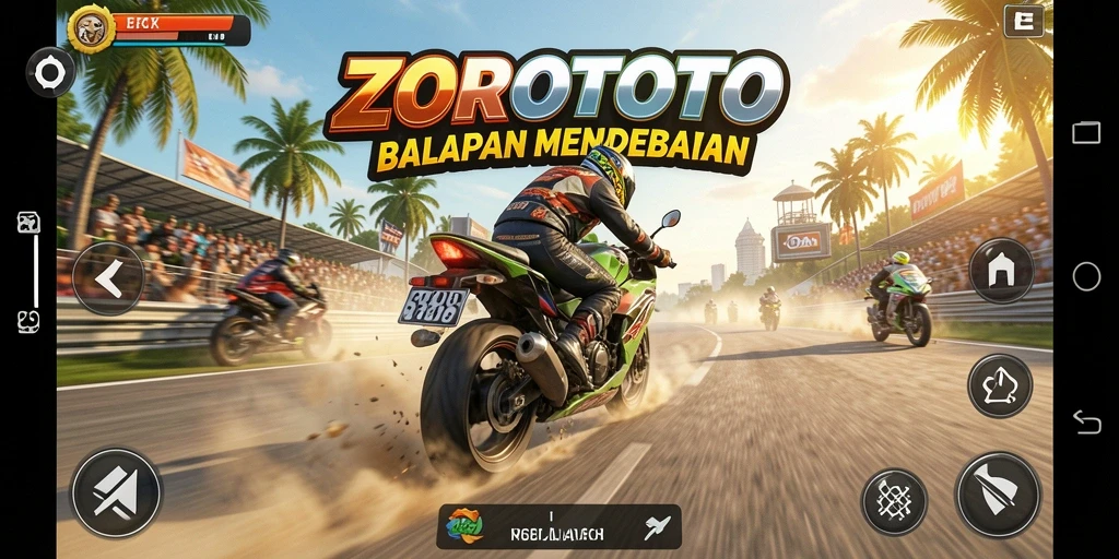 Gameplay ZOROTOTO dengan motor balap yang memukau dan lintasan menantang.